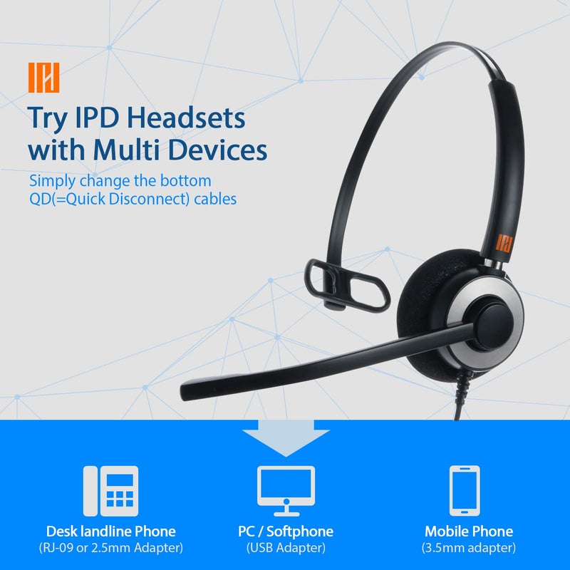 IPD IPH-160 Phone Headset with Noise Cancelling Microphone for Office and Call Center-Compatible with Avaya 1608 1616 9601 9608 9611 9611G 9620 9621 9630 9631 9640 9641 9650 9670 J139 J159 J169 J179 - Image 3